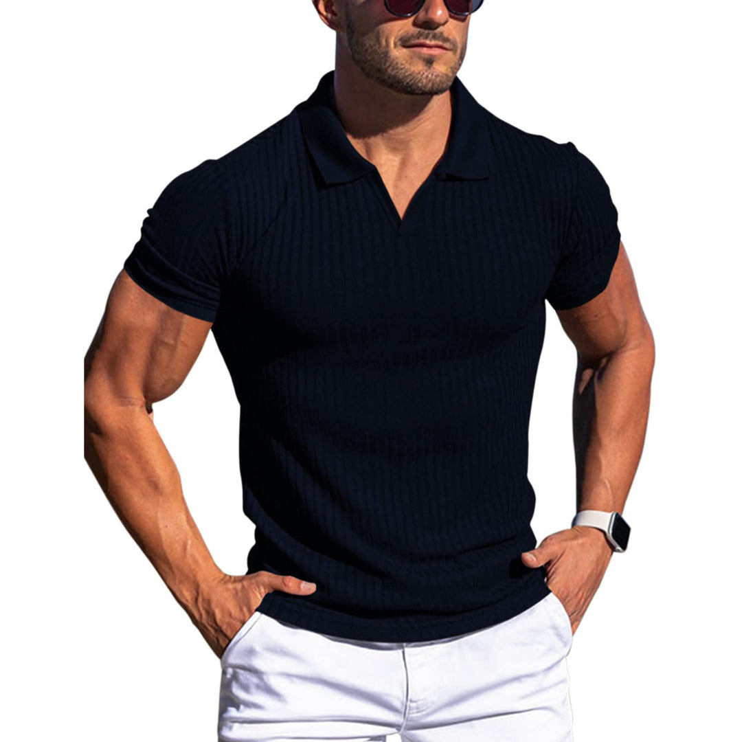 LineaVero™ – Męskie prążkowane polo z dekoltem w serek