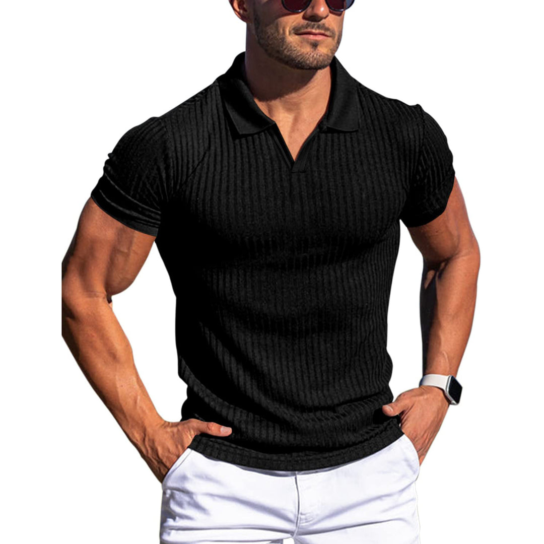 LineaVero™ – Męskie prążkowane polo z dekoltem w serek