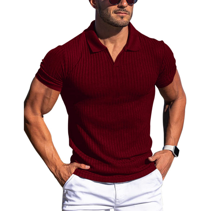 LineaVero™ – Męskie prążkowane polo z dekoltem w serek
