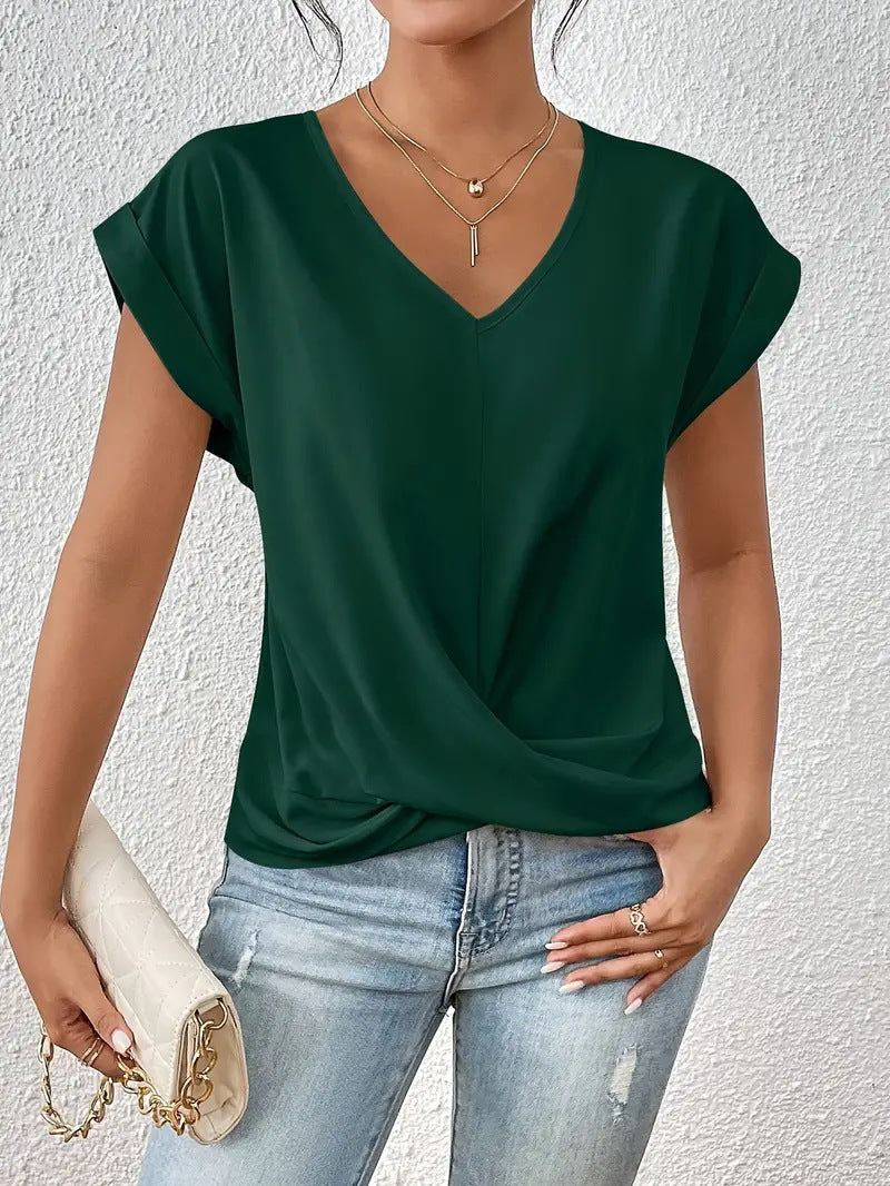 Serena™ – letni t-shirt z dekoltem w serek i luźnym krojem
