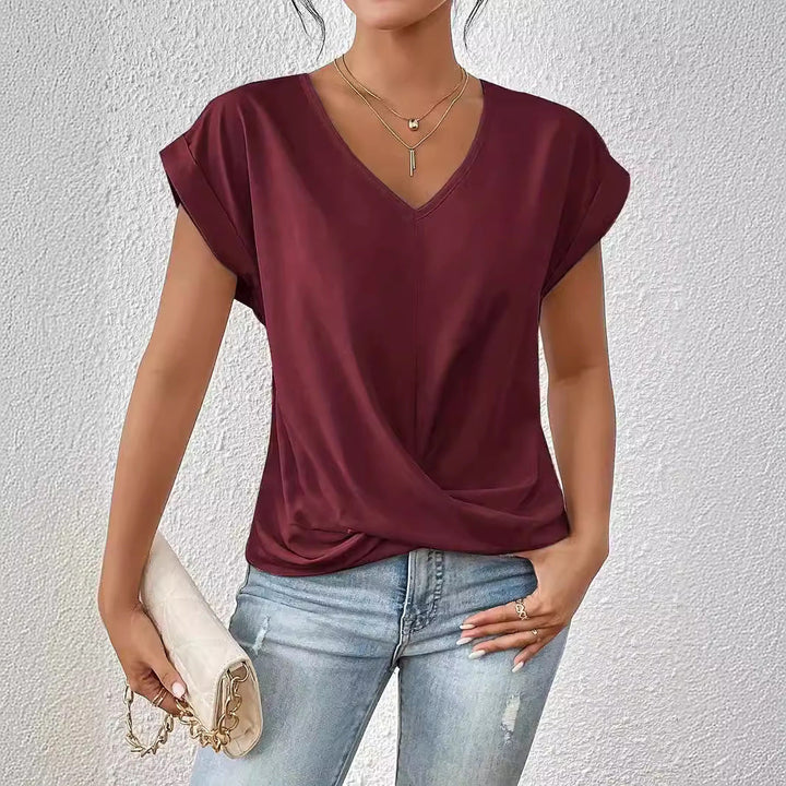 Serena™ – letni t-shirt z dekoltem w serek i luźnym krojem