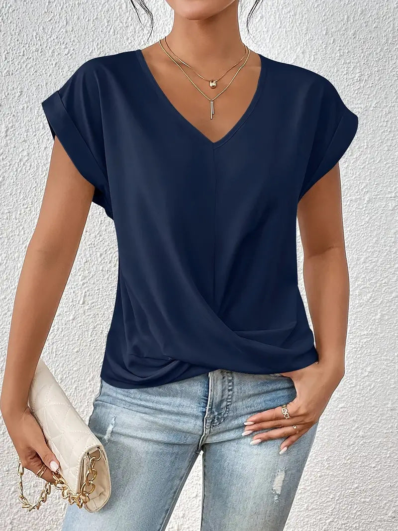 Serena™ – letni t-shirt z dekoltem w serek i luźnym krojem