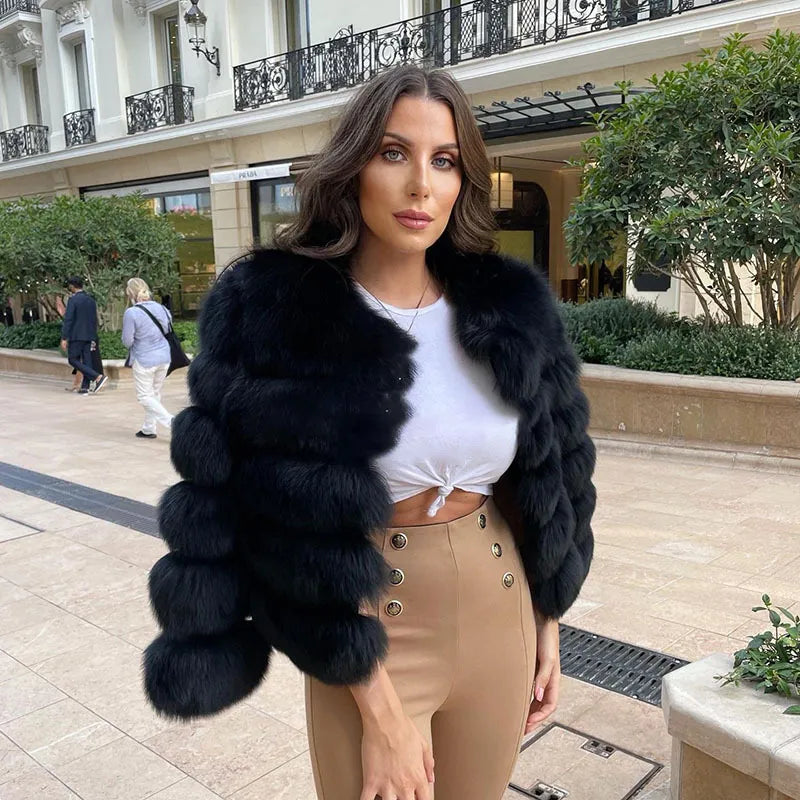 Fiorenze™ | Damski puszysty płaszcz z lisiej futra