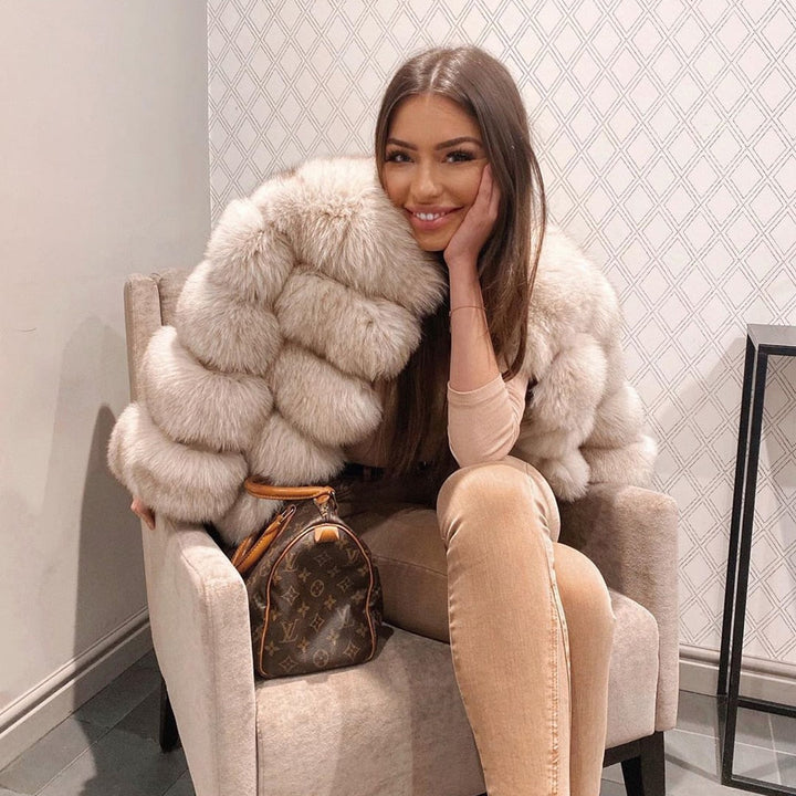 Fiorenze™ | Damski puszysty płaszcz z lisiej futra