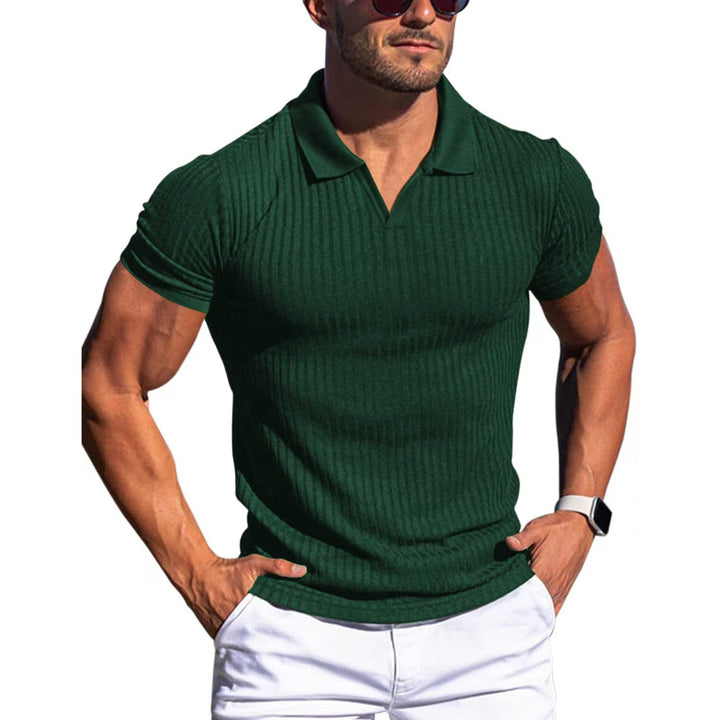 LineaVero™ – Męskie prążkowane polo z dekoltem w serek